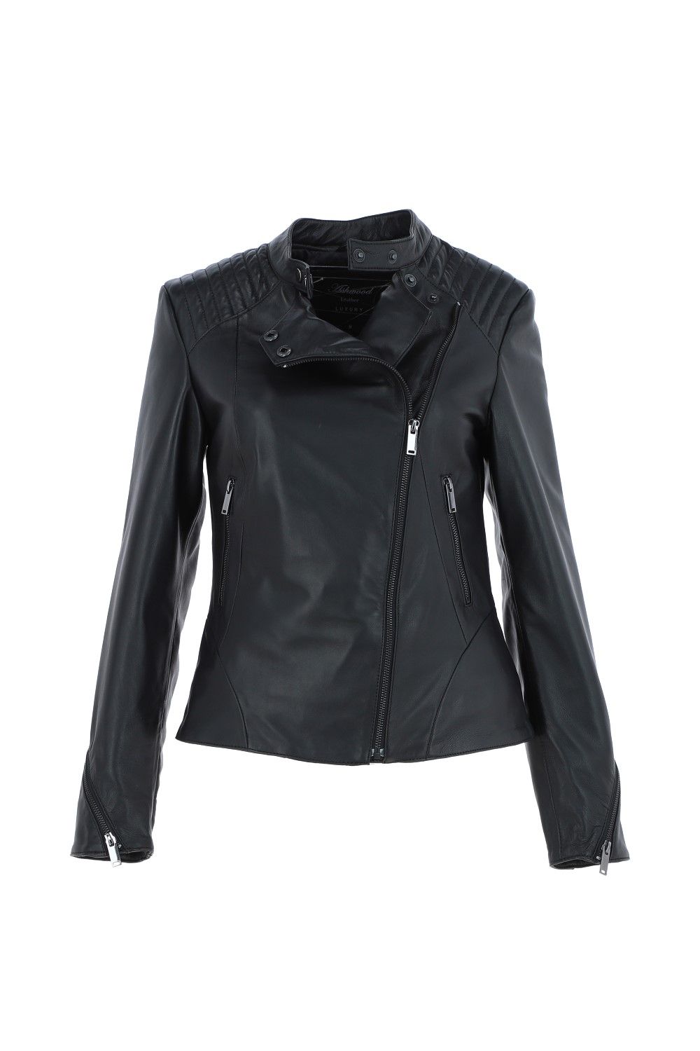 Ashwood Leather Veg Tanned Biker Jacket With Double Button Mandarin Collar