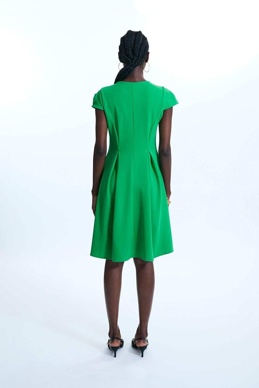James Lakeland Cap Sleeve Button Midi Dress Green