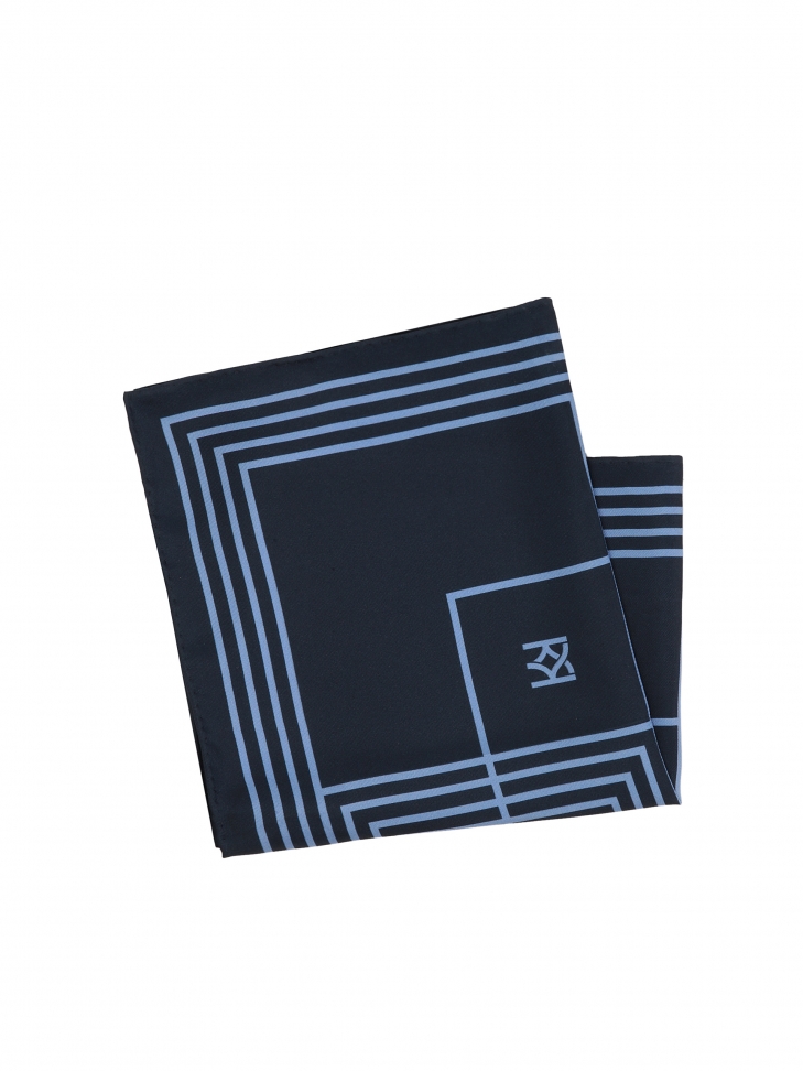 Navy blue pocket square with geometric patterns