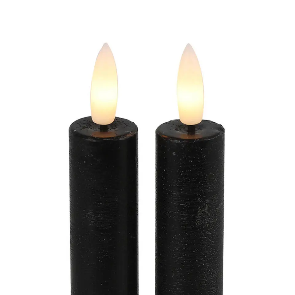 Countryfield Led kaarsen/dinerkaarsen - 2x stuks - zwart - 15 cm