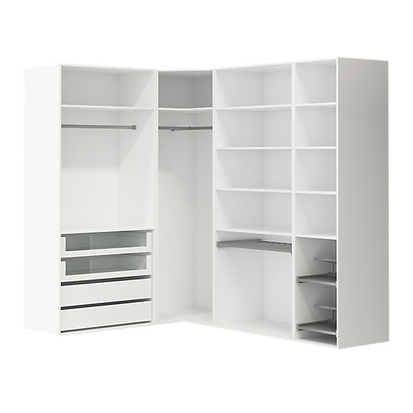 Dressing d'angle avec tiroirs et portes chaussures blanc GoodHome Atomia H. 225 x L. 250 x P. 58 cm