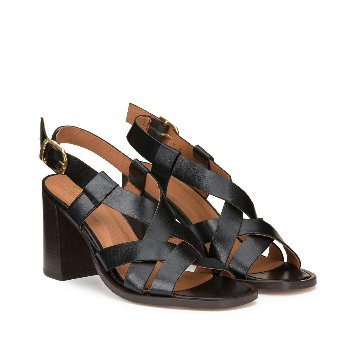 Sandales en cuir talon large
