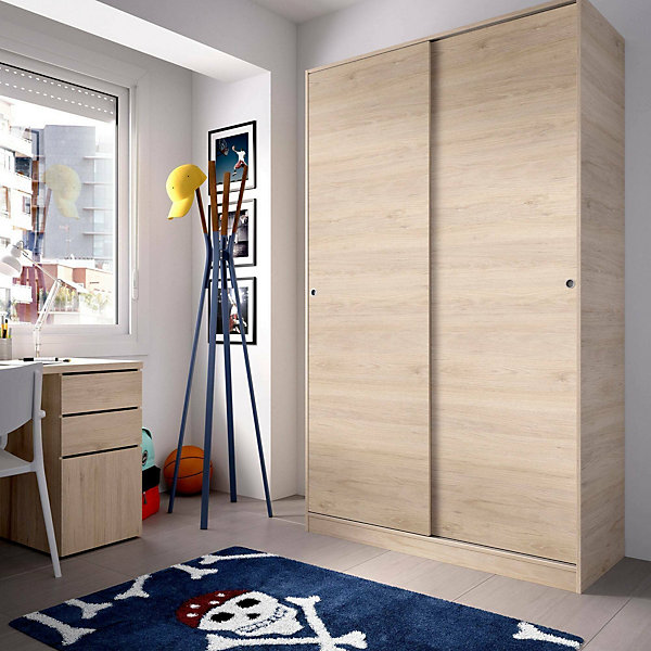 Garde-robe 2 portes Alyson, Cintre pour chambre à coucher, Armoire à portes coulissantes, 120x50h204 cm, Chêne