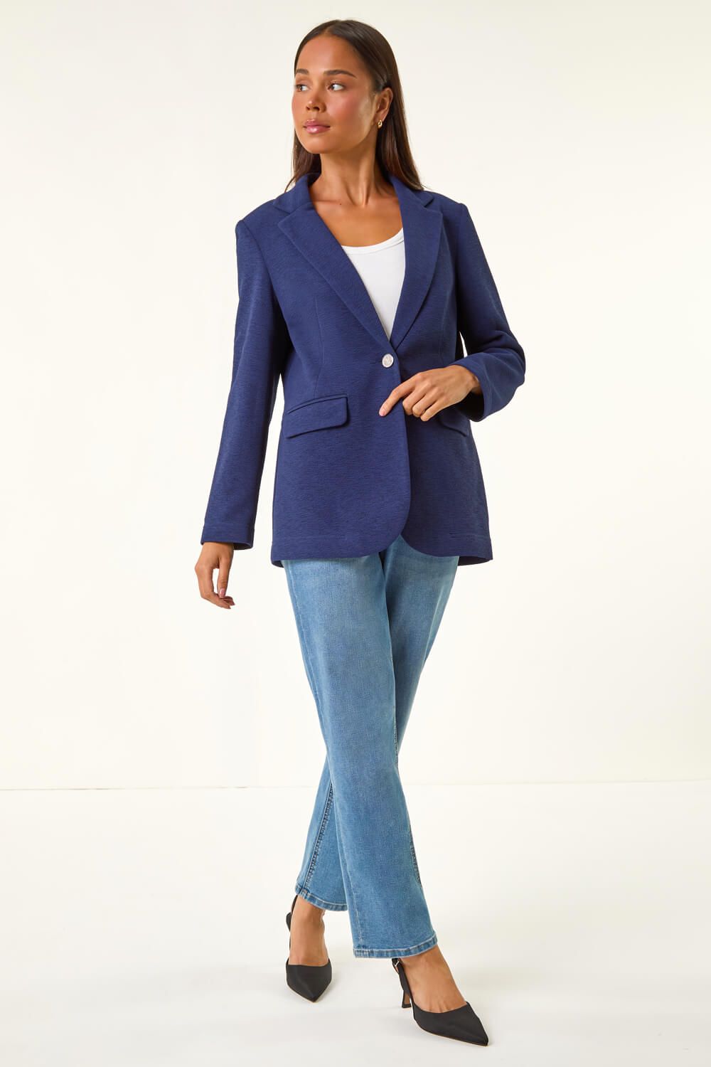 Roman Petite Textured Buttoned Blazer