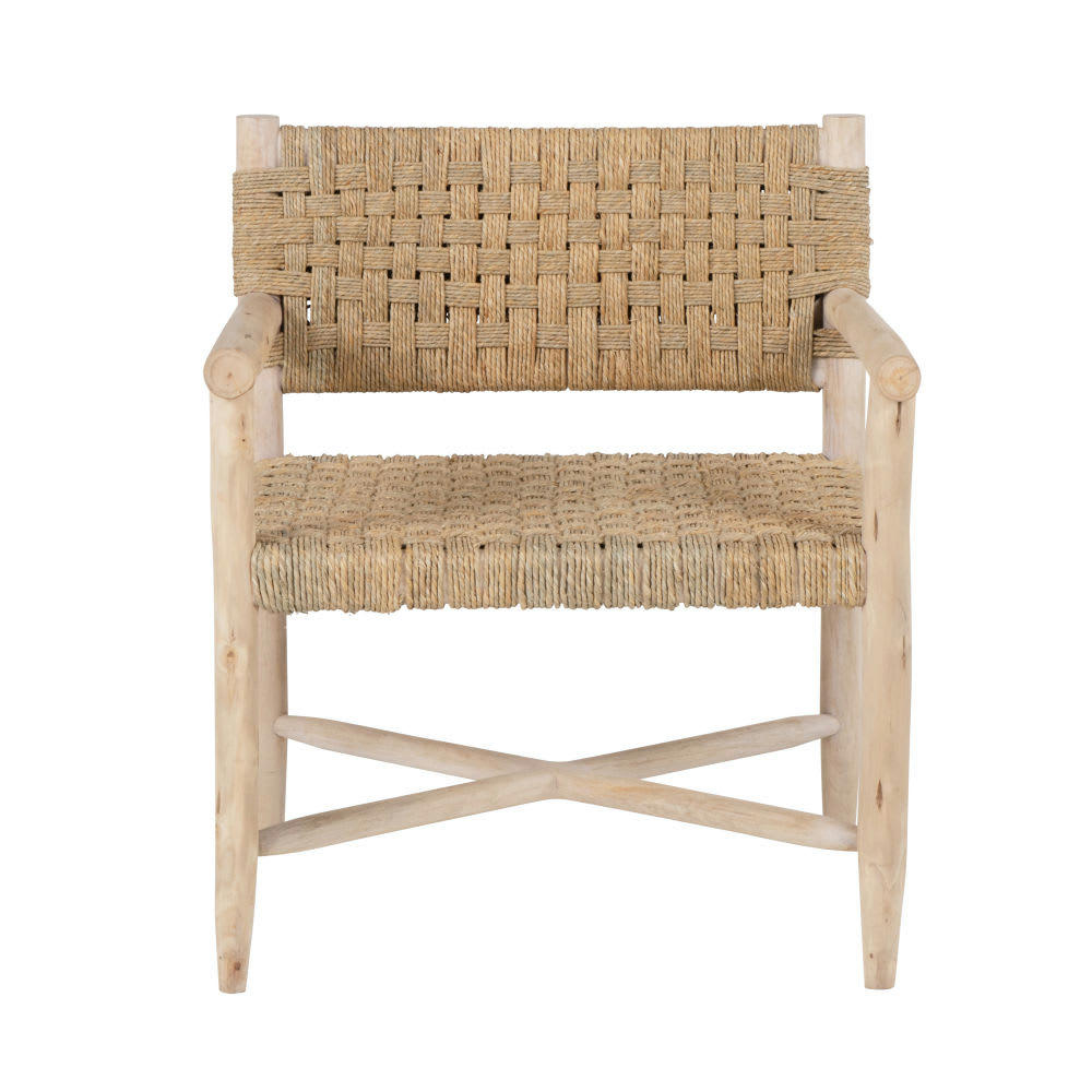 Calas - Fauteuil en bois d'eucalyptus et sisal beige