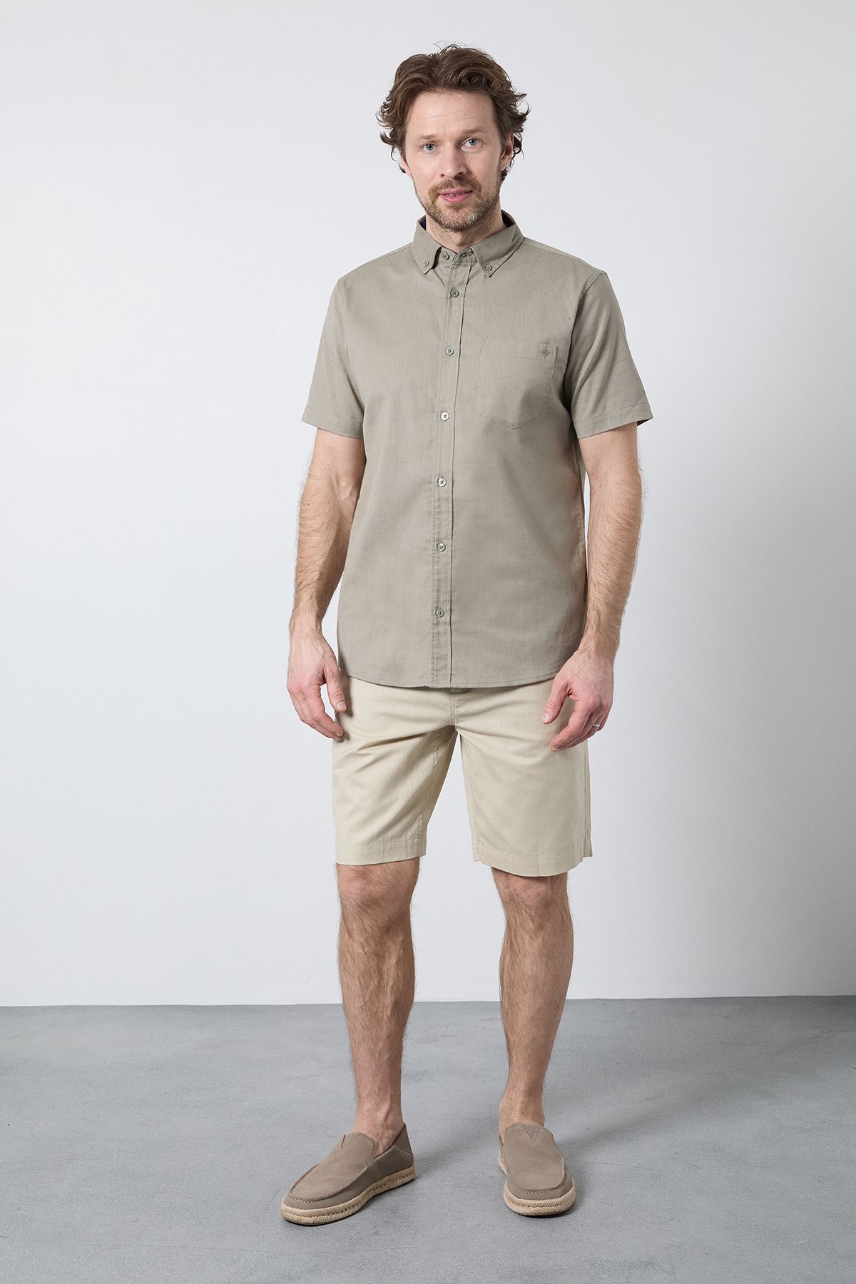 Maine Khaki Short Sleeve Linen Blend Shirt