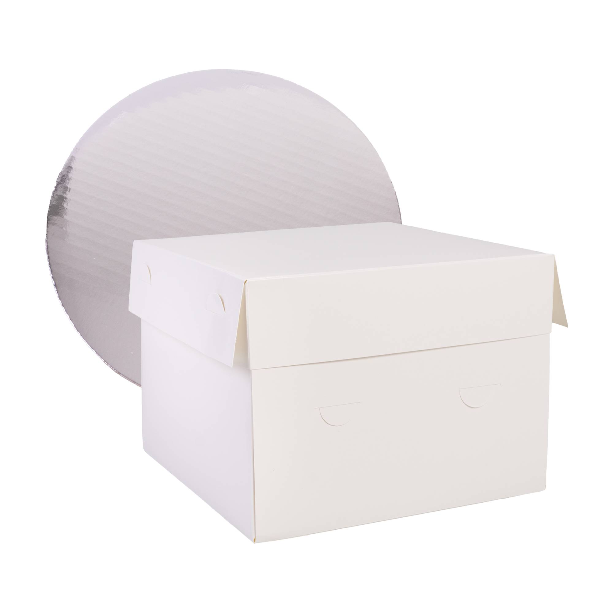 Silver Round Cake Board and White Box 8 Inches