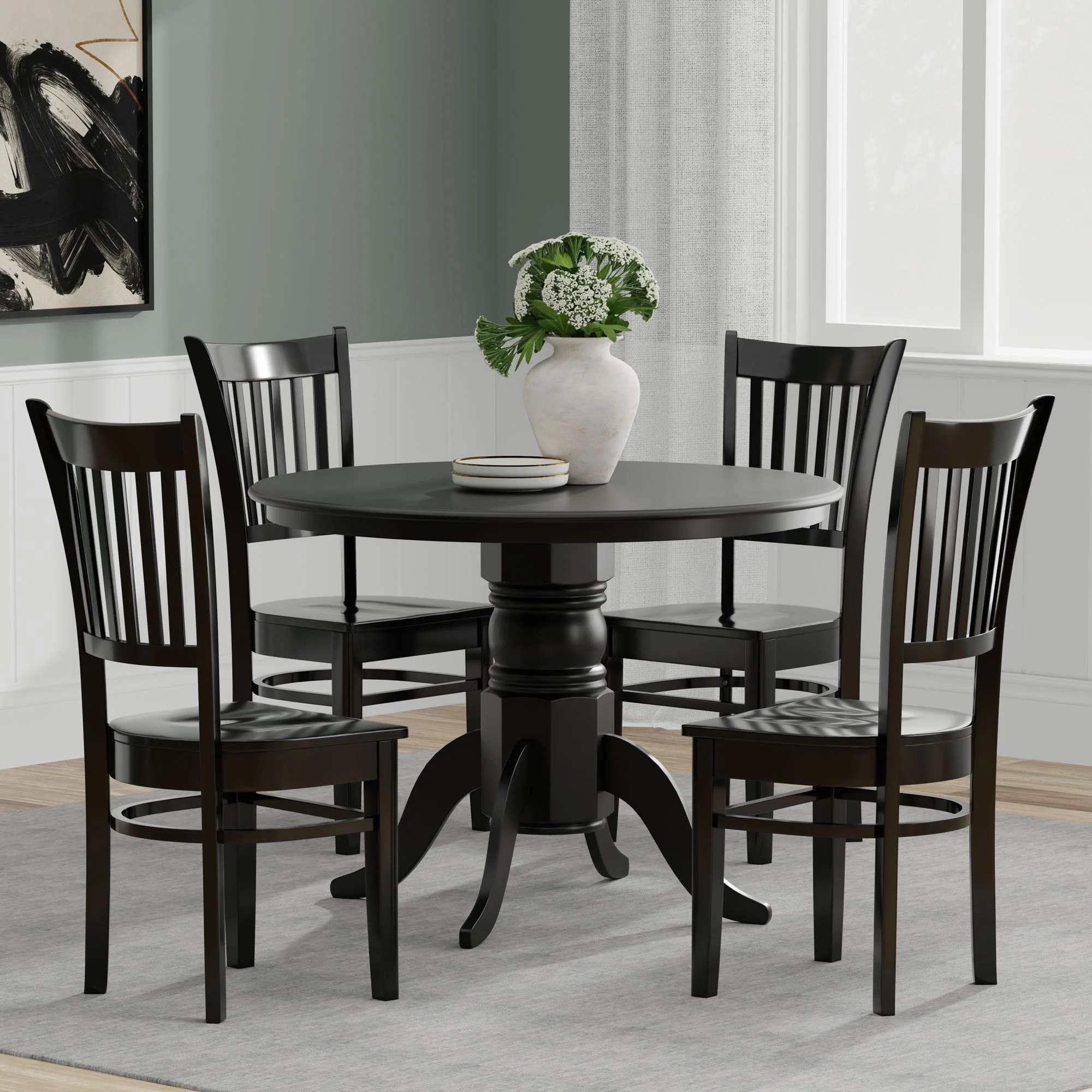 5-Piece Dining Set, 42 Round Pedestal Table and Spindle Chairs