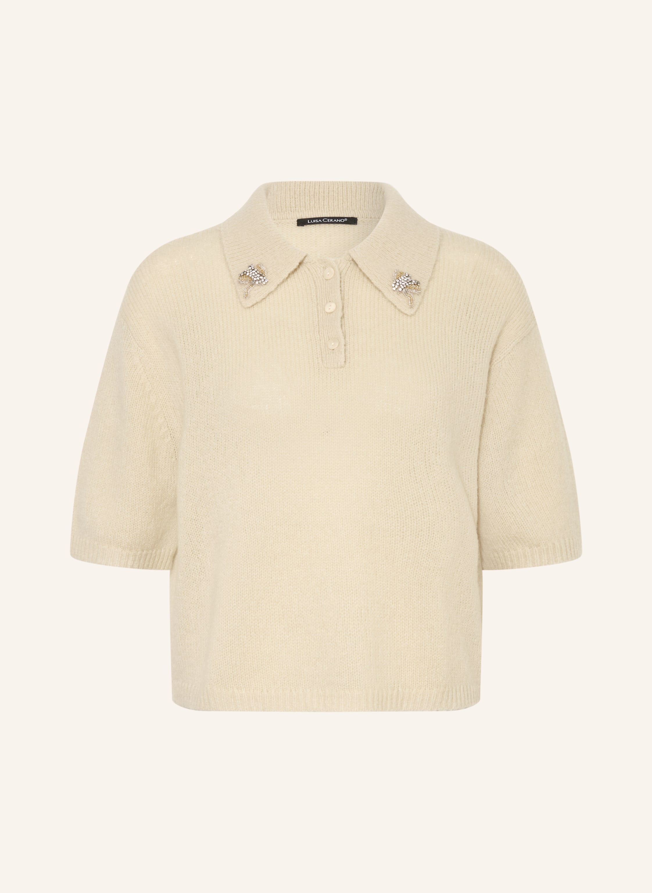 LUISA CERANO Strick-Poloshirt mit Schmucksteinen