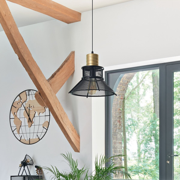 LAMPA WISZĄCA Rodo czarna abażur z metalowej siatki