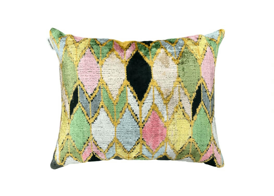 - Housse de coussin velours et soie ikat  40x50 multicouleur