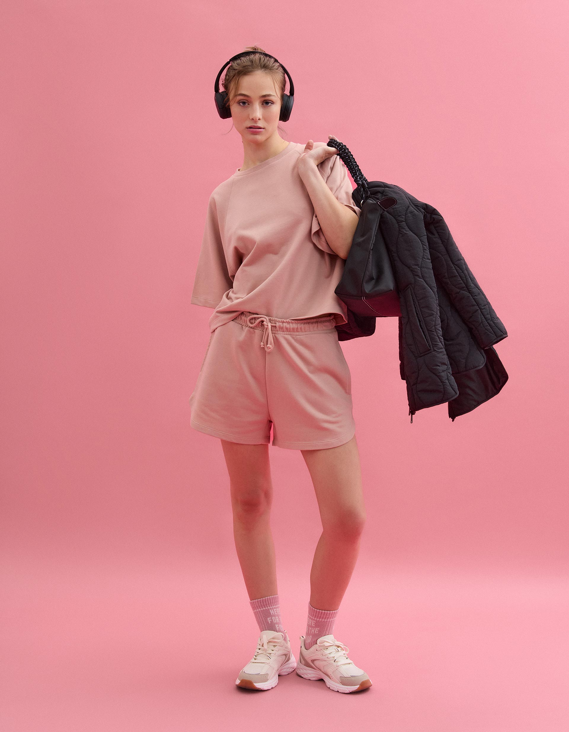 Calções Fleece, Mulher, Rosa Claro