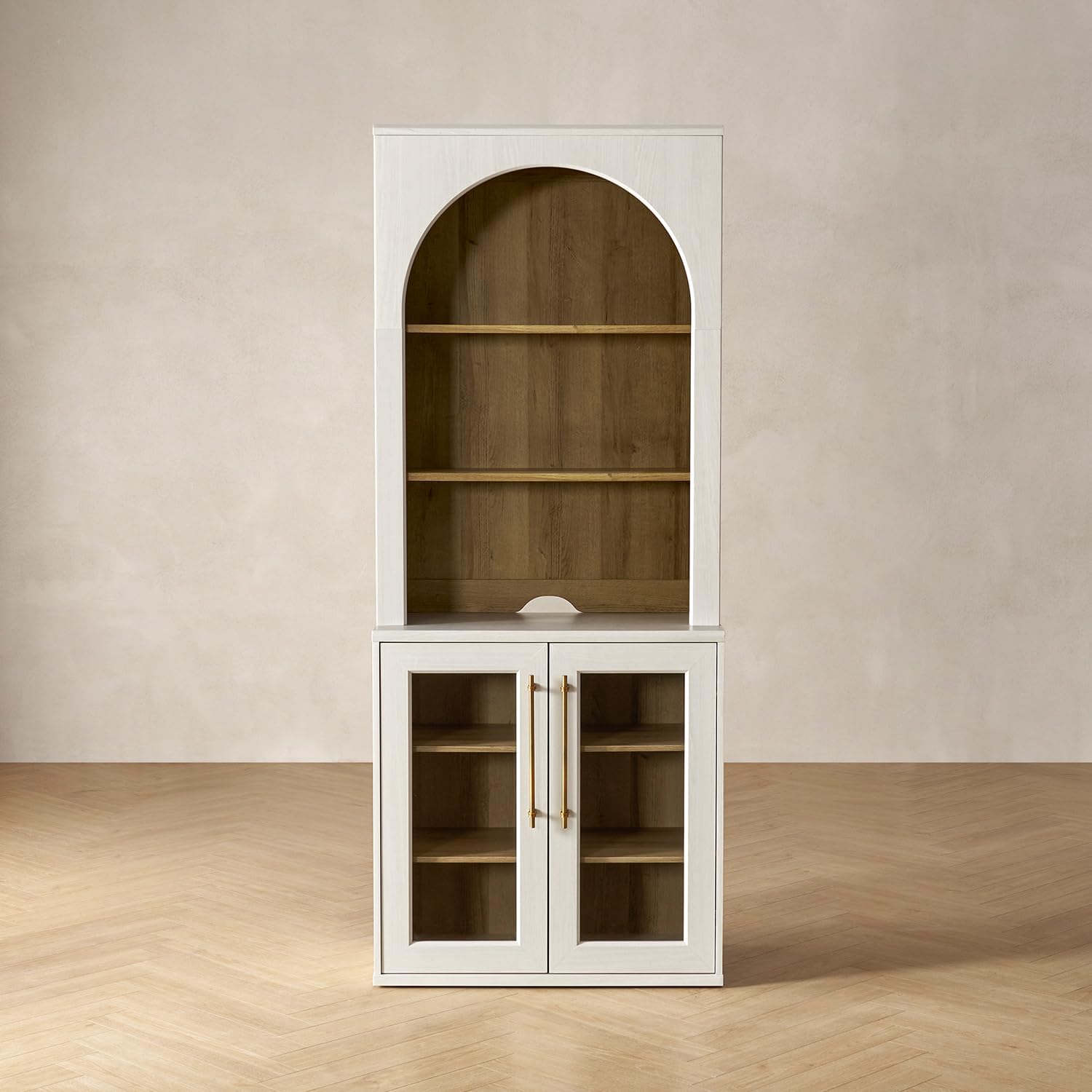 mopio Blake Tall Display Cabinet, Kitchen Buffet Pantry Cupboard, Trophy Display Case, Storage Cabinet Scratch Resistant Acrylic, Modern Farmhouse Curio Organizer (White Oak Acrylic Hutch, Single)