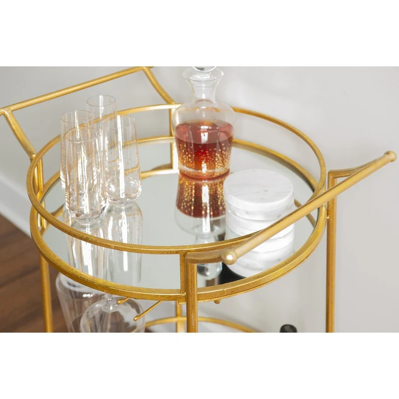 Linon Grant Gold Round Metal Bar Cart