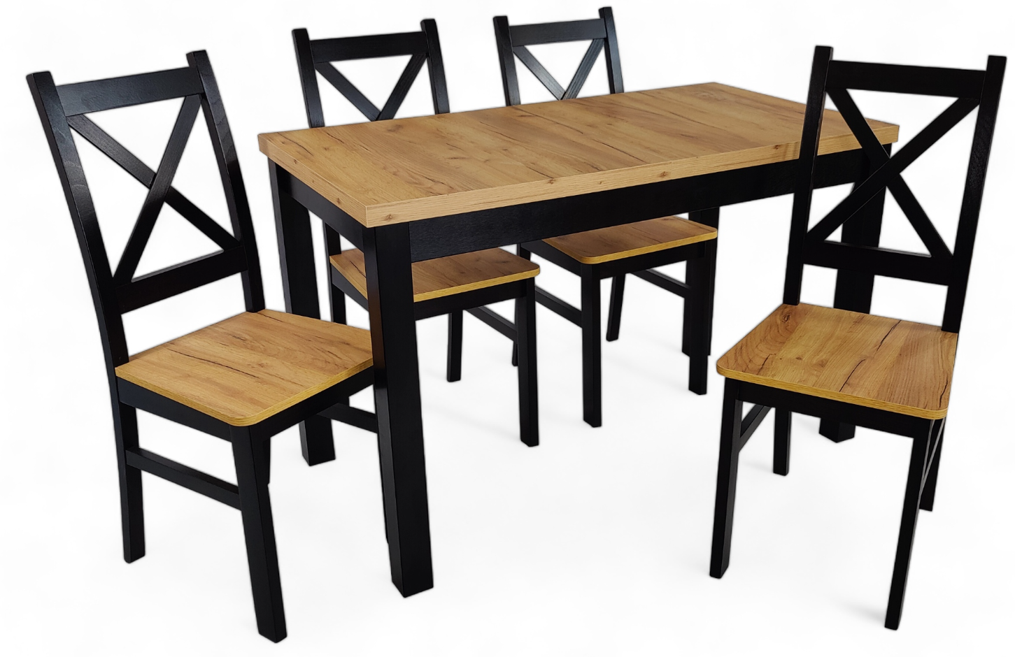 Stół mały 65x120/160 cm Dąb Craft 4 Krzesła krzyż czarne