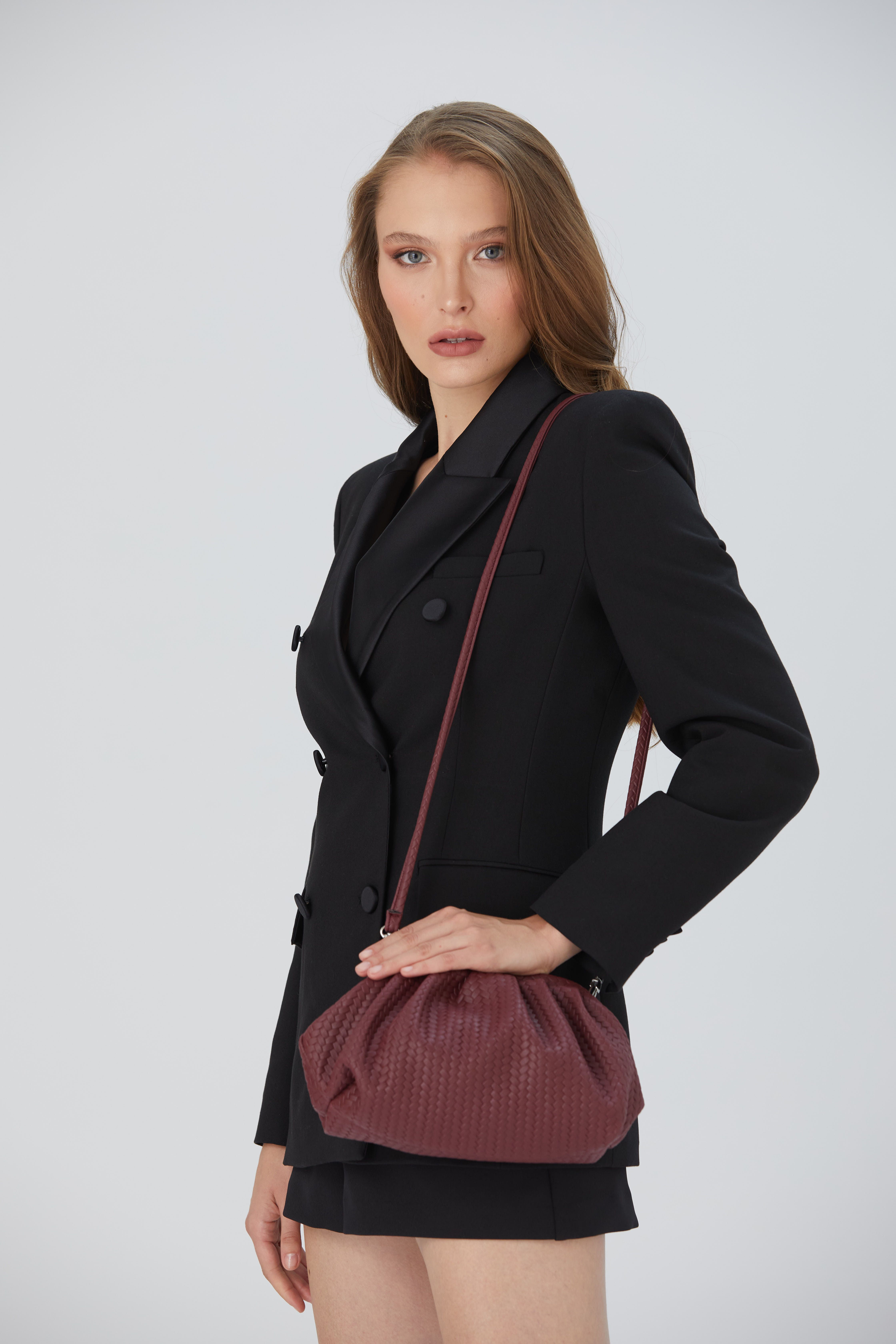 Belissh Textured Pu Leather Pouch Bag With Detachable Crossbody Strap