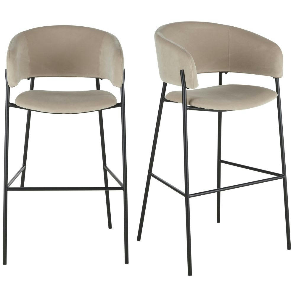 Hug Business - Fauteuils de bar professionnels en velours recyclé taupe H78 (x2)