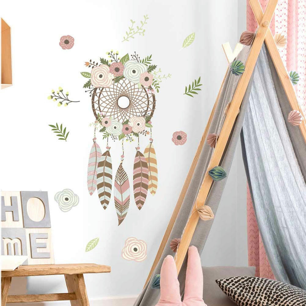 ATTRAPE REVES FLEURS - Décoration adhésive murale attrape-rêves 50x70cm