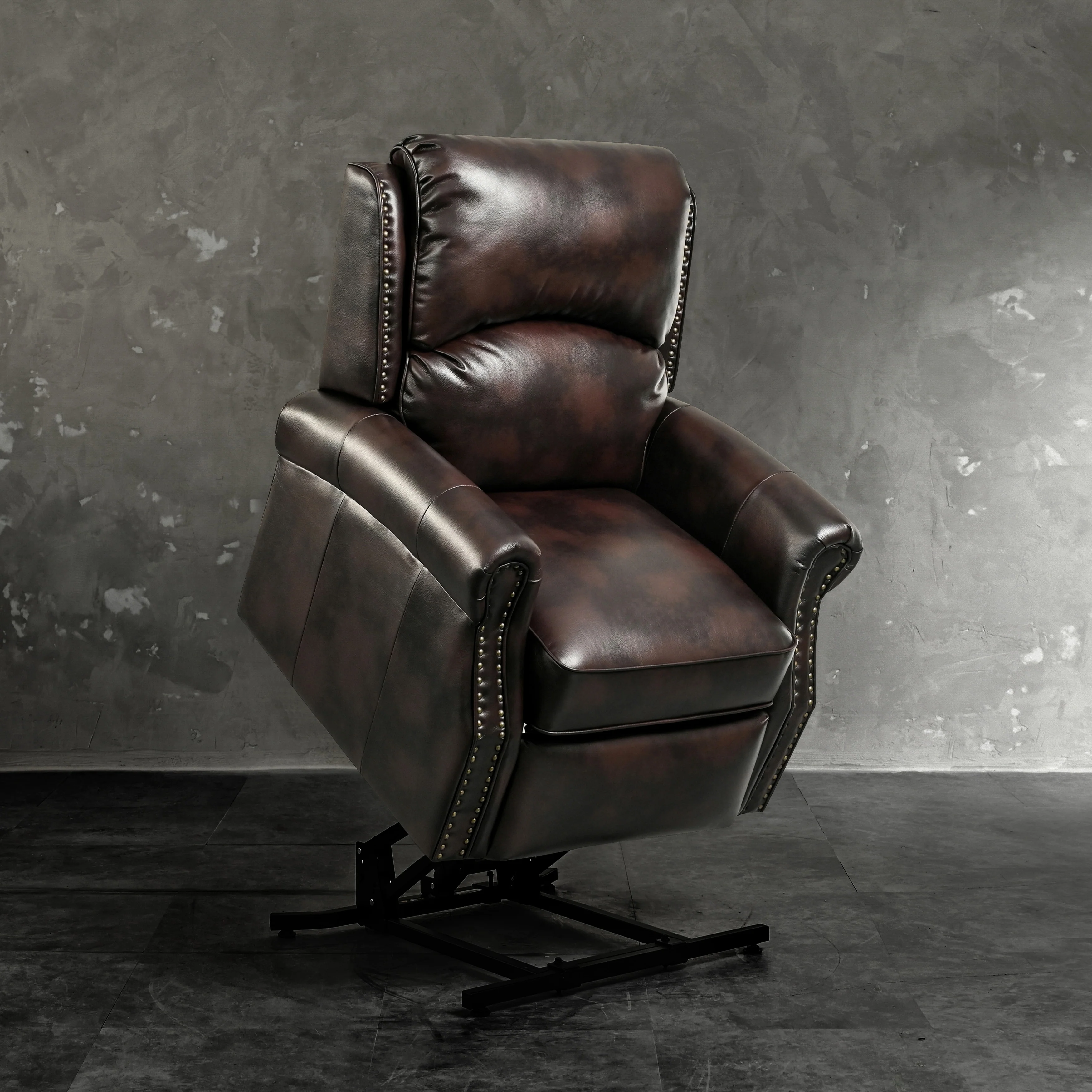 Brown Lift Chairs Comfortable Bonded Leather Recliners Electric Power Recliner Sofa with USB Port for Livingroom