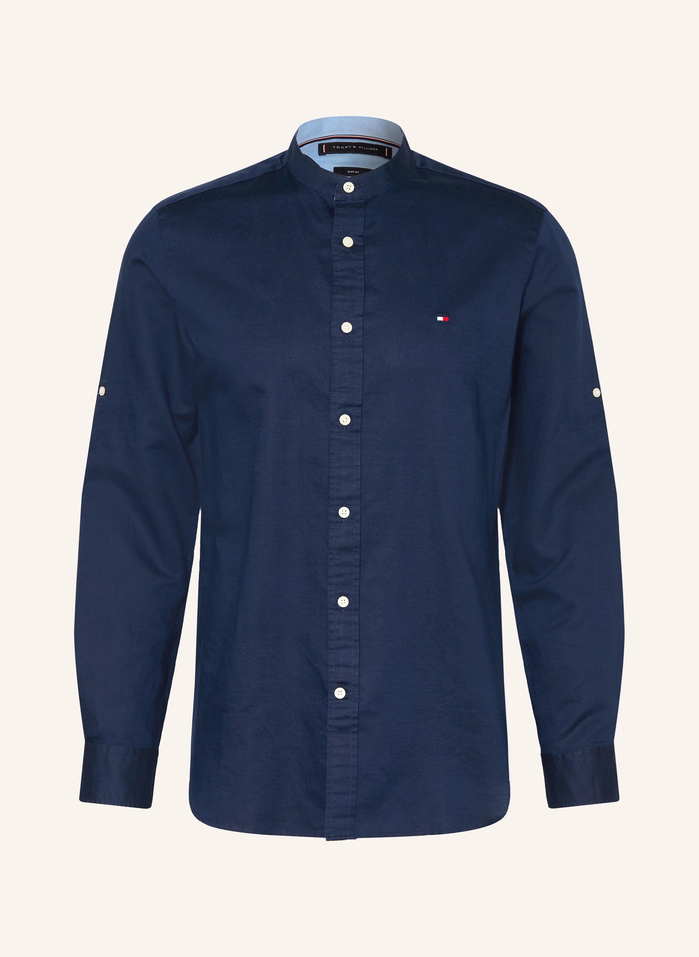 TOMMY HILFIGER Hemd Slim Fit mit Stehkragen und Leinen