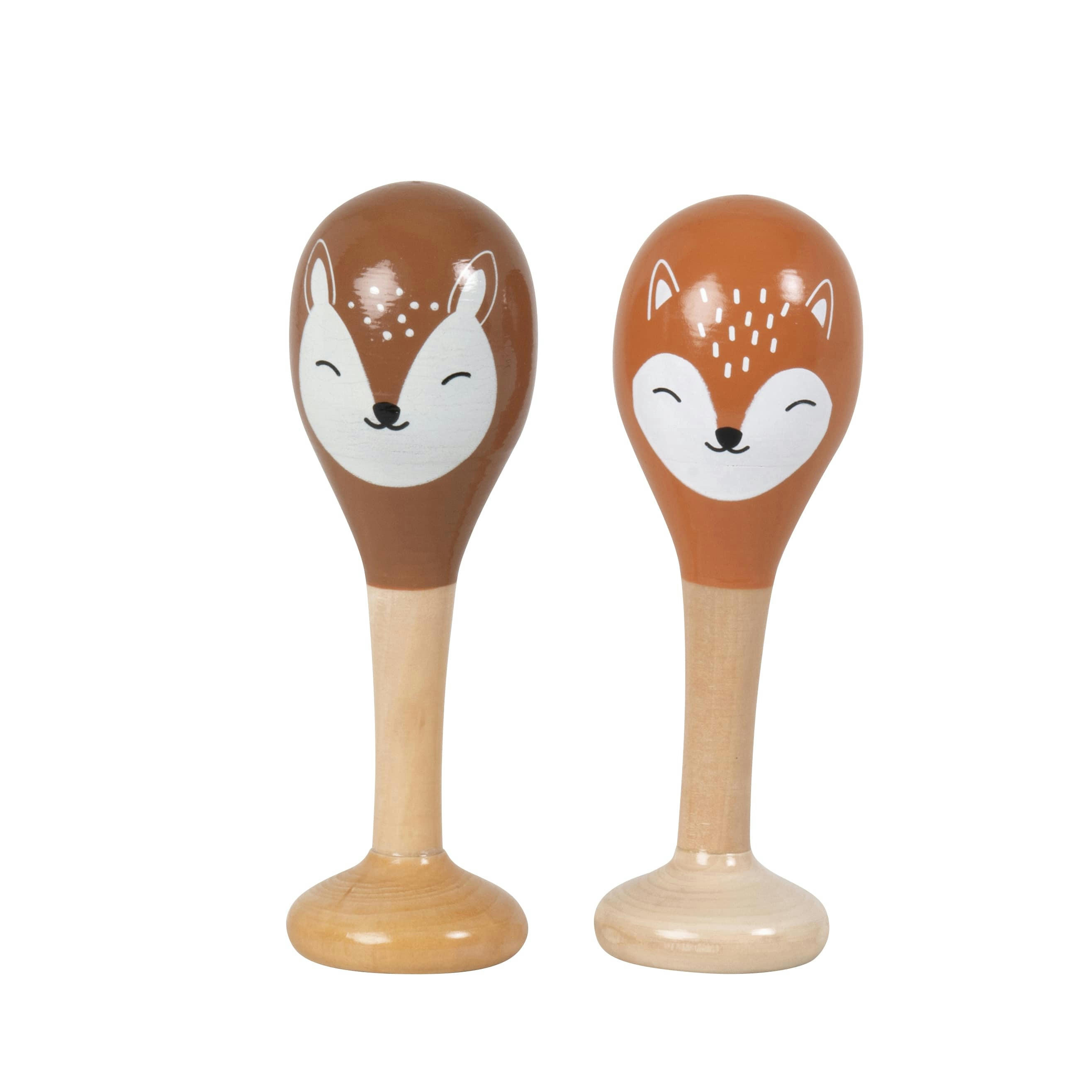- Paire de maracas en schima motif renard orange et faon marron