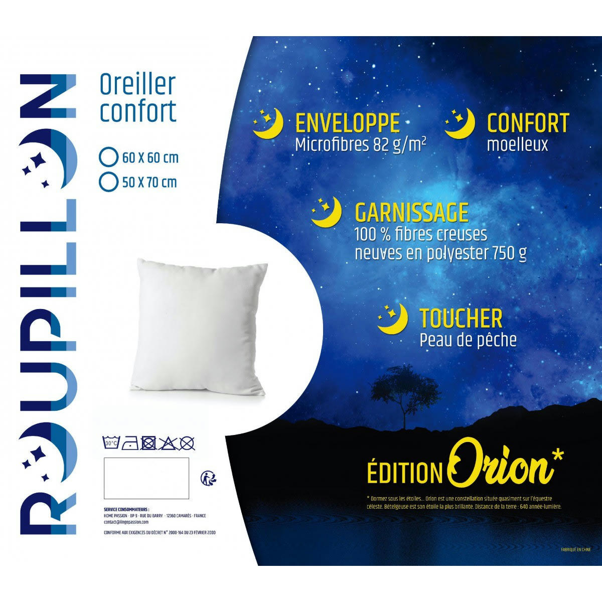 ORION - ORION Oreiller moelleux microfibre - Blanc - 60x60 cm