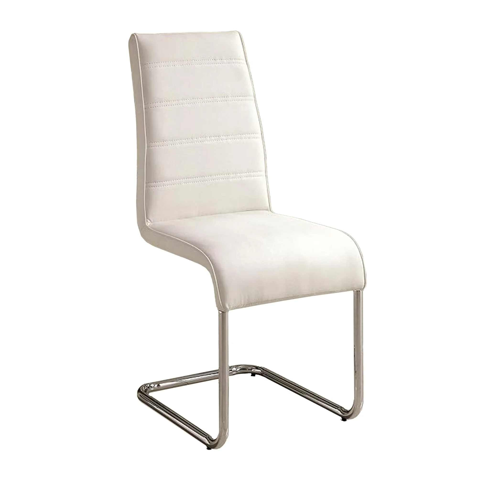 Fely 7pc Dining Table and Chair Set, Glass Top, White Faux Leather