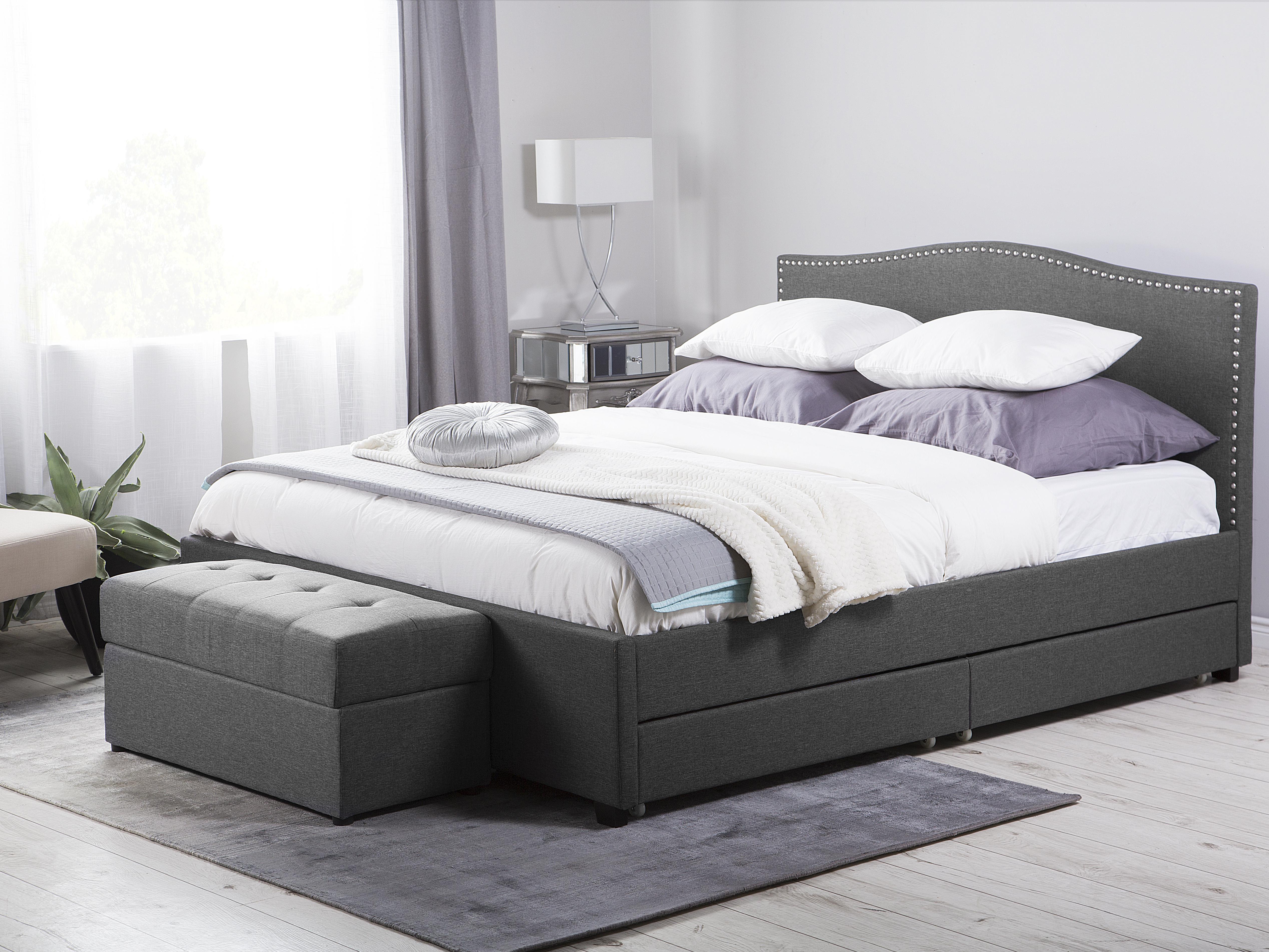 Bed with Storage Drawers Fabric MONTPELLIER 160 x 200 cm (EU King Size) Dark Grey