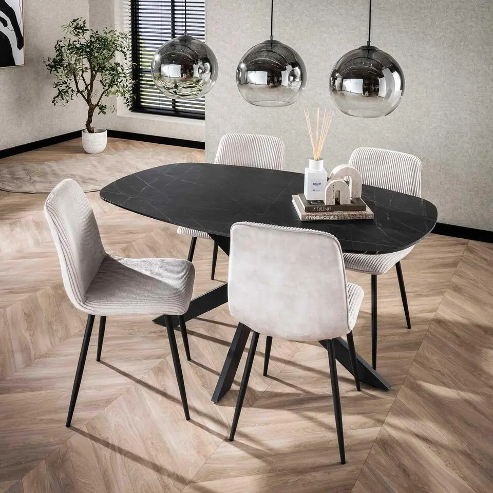 Deense ovale 150 cm grafiet melamine eettafel
