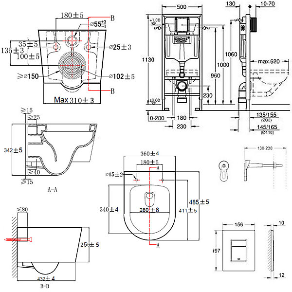 Grohe Pack WC Rapid SL   cuvette sans bride SAT, fixations cachées   plaque Skate chrome (RapidSL-SATrimless)