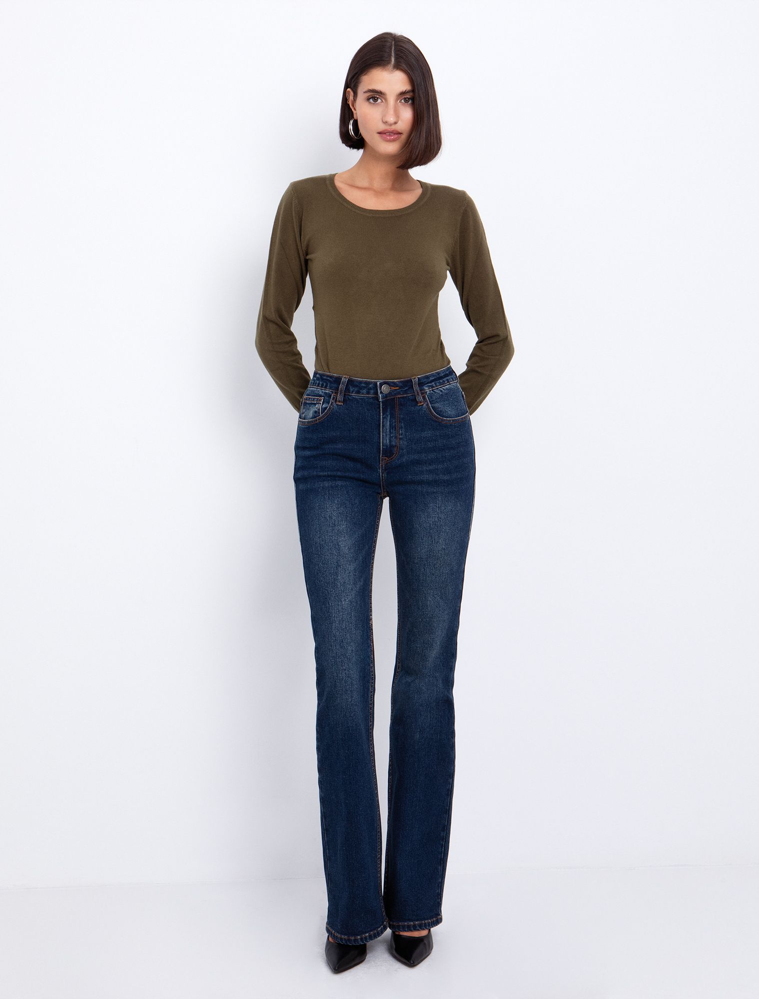 Basic πλεκτή μπλούζα στρογγυλή λαιμόκοψη