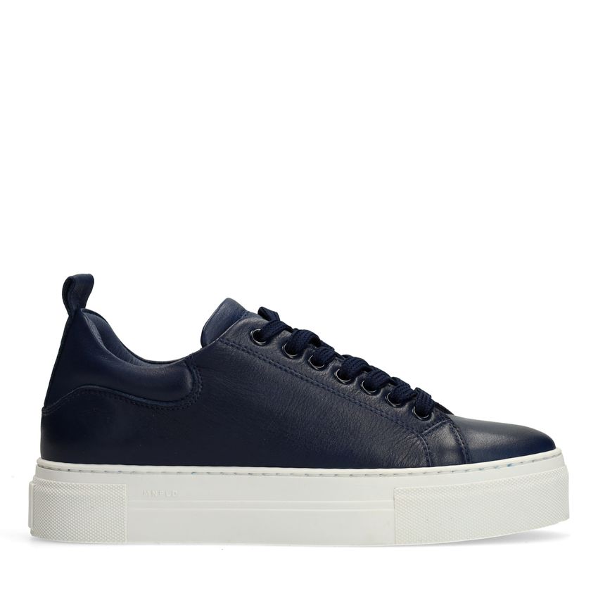 Manfield Donkerblauwe leren sneakers