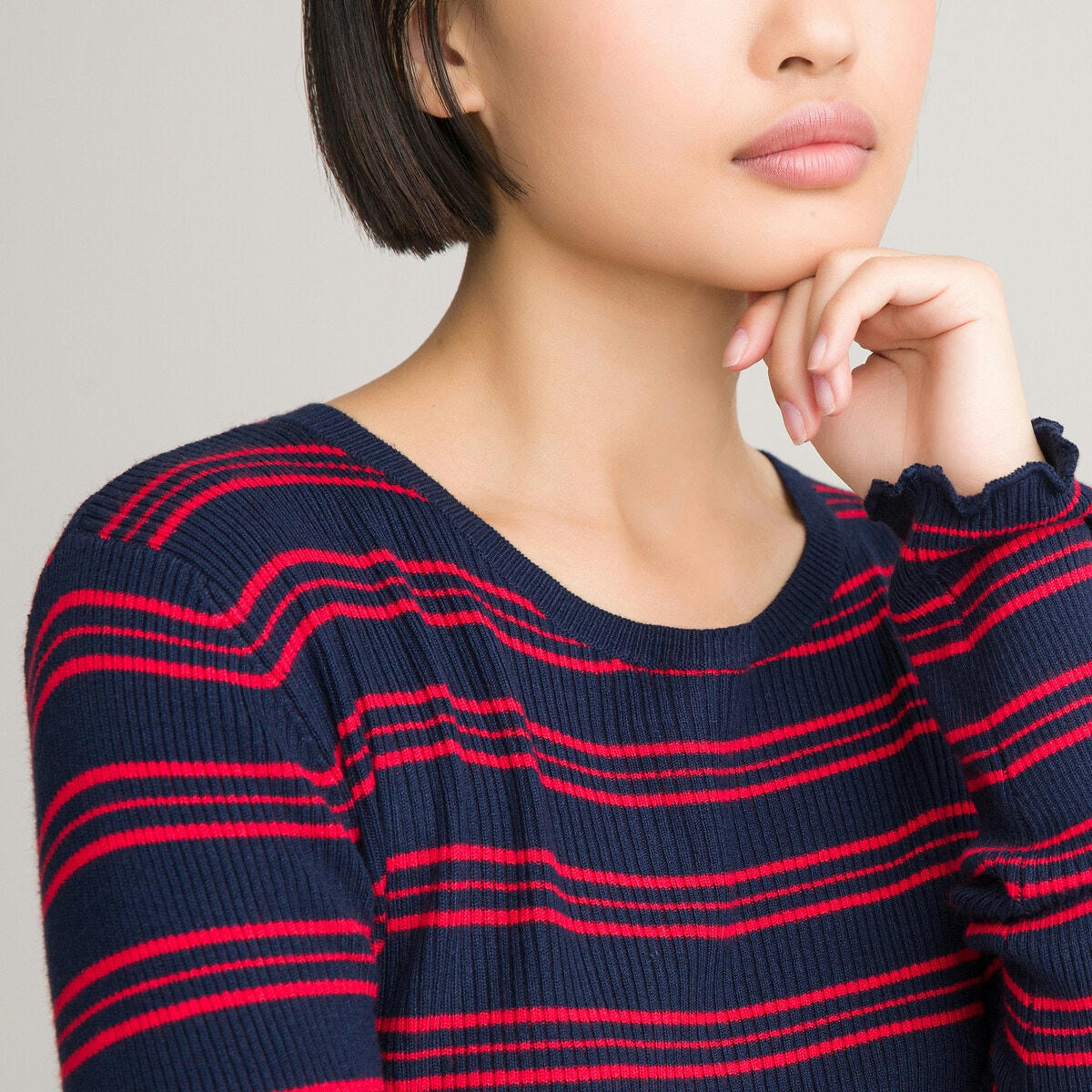 Pull col rond rayé en côtes 10-18 ans