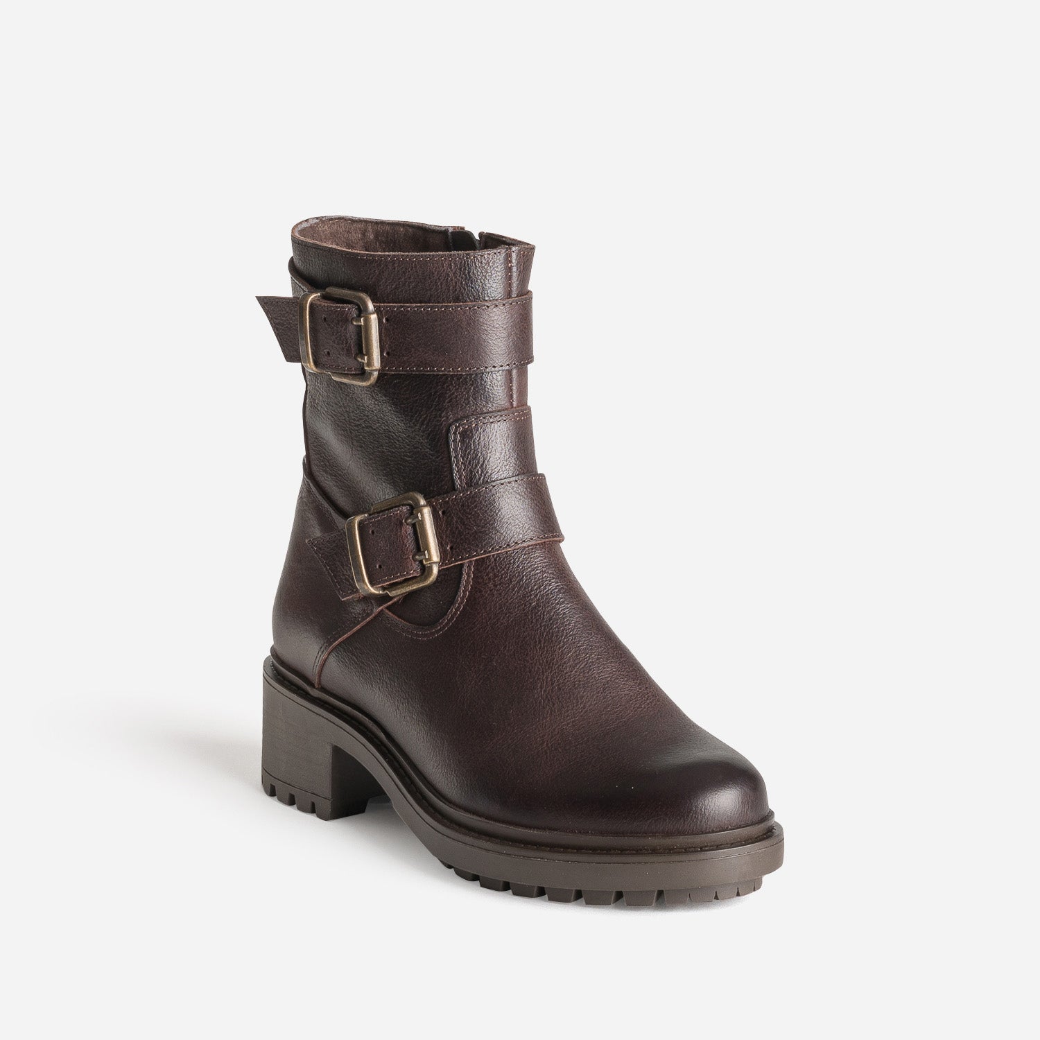 Boots marron cuir esprit motard