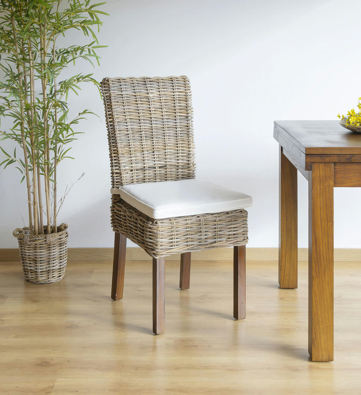 RATTAN - Set de 2 chaises en bois marron et rotin beige