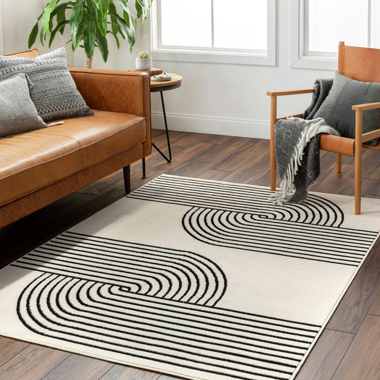 CONSTANCE - Tapis Scandinave Rétro Blanc Cassé/Noir 152x213