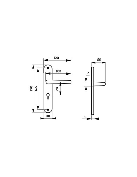 Ensemble de poignées pour porte d'entrée Vesta trou de cylindre, carré 7mm, entr'axes 165mm, nickelé satiné - THIRARD
