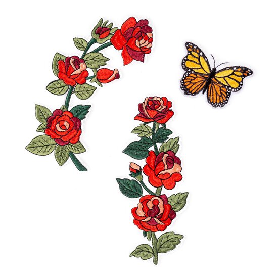 Rose and Butterfly Iron-On Motifs 3 Pack