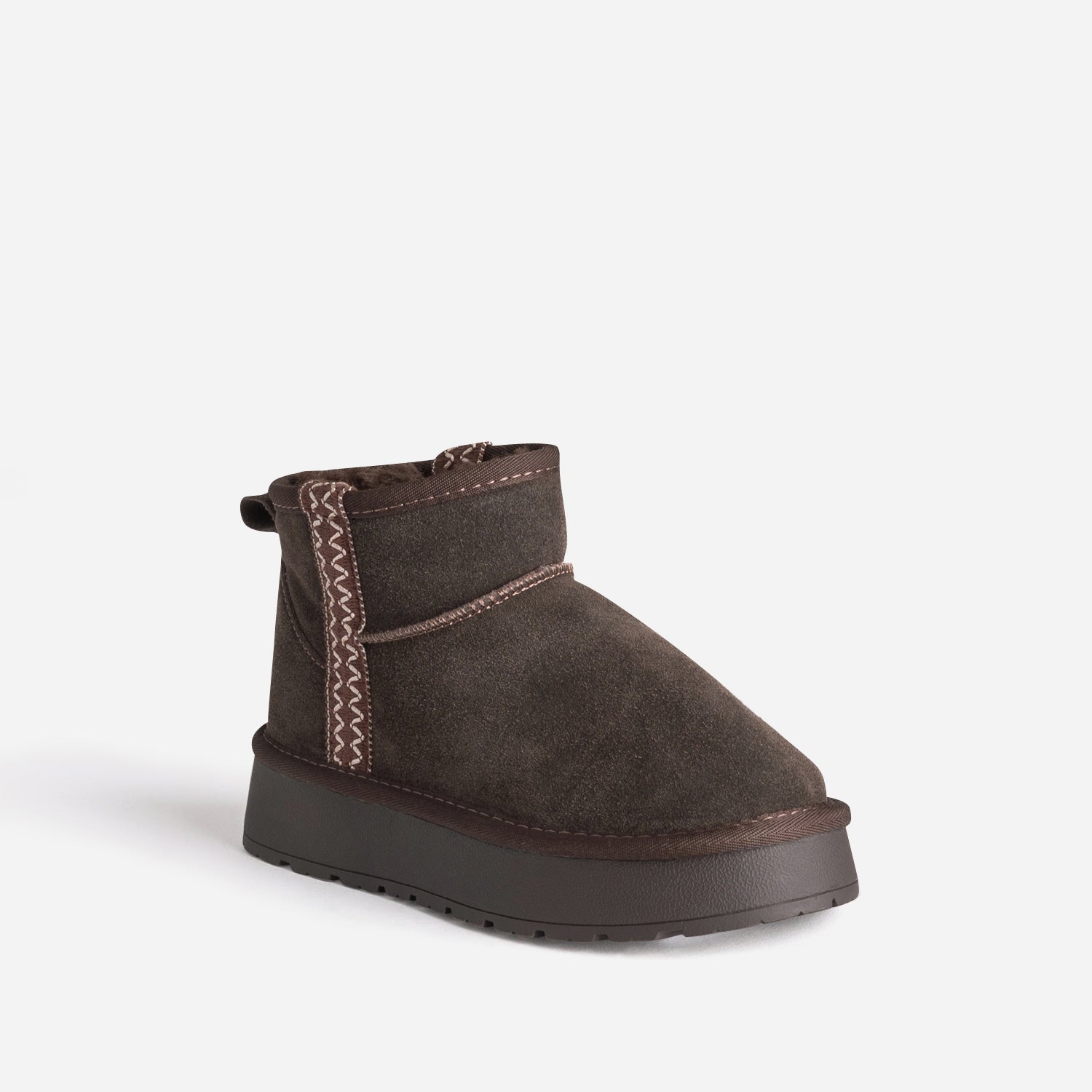 Boots marron cuir velours fourré à plateforme