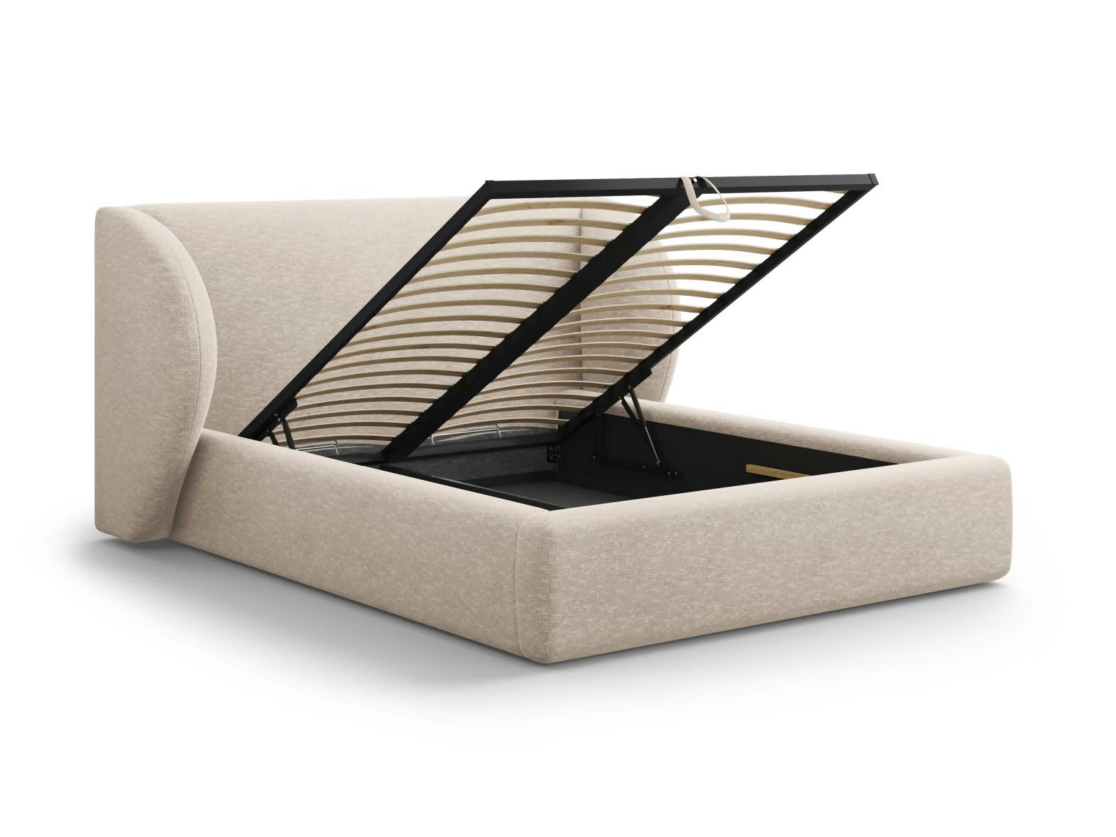 MILEY - Lit coffre avec tête de lit 140x200cm en tissu chenille beige