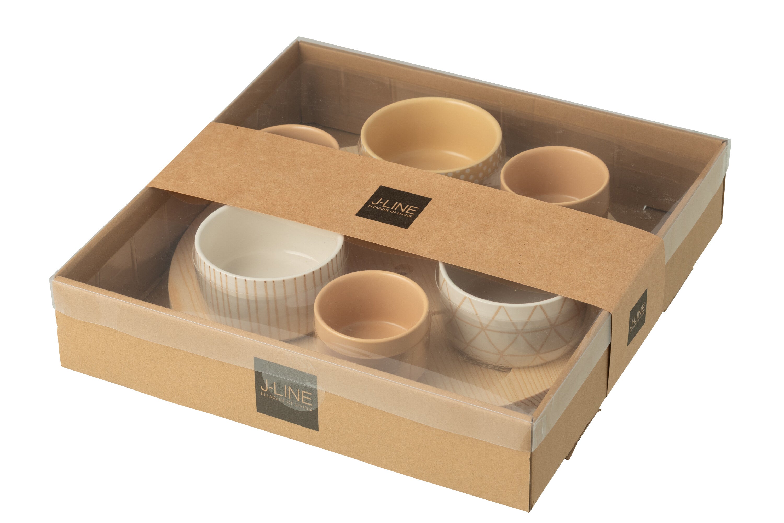 J-Line tapasplank 6 kommen + bambouschaal In Doos - keramiek