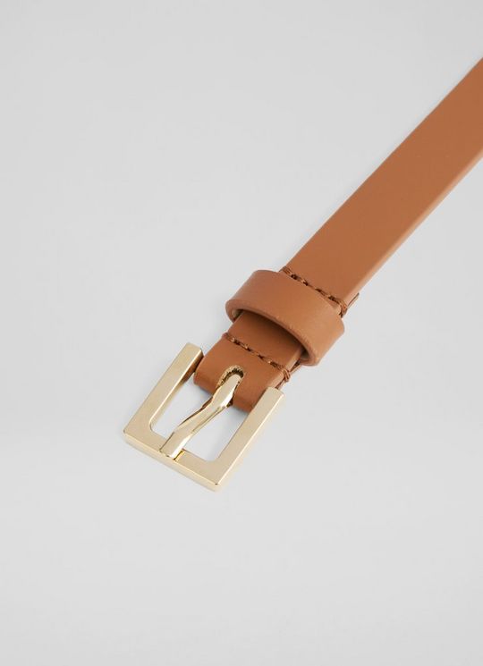 Clover Brown Leather Square Buckle Belt