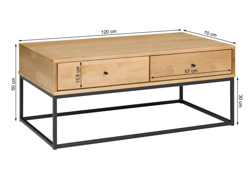 Ława Logan 120 cm drewniana loft 4 szuflady, kolor kasztan