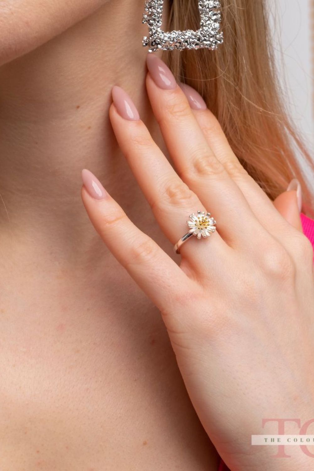 The Colourful Aura Silver Sunflower Daisy Tiny Slim Adjustable Floral Stackable Ring