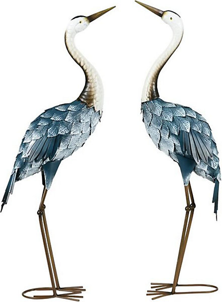 Lot de 2 Statues de Jardin Sculpture de la Grue décoration d'oiseau extérieure en Acier
