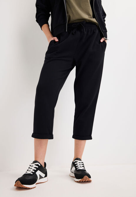 Womens Black Cotton Rich Cropped Joggers