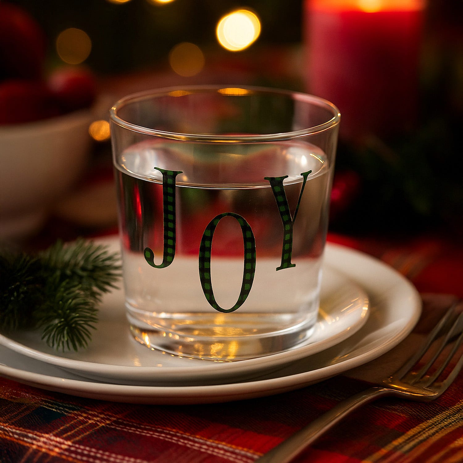 Bicchiere acqua decoro Joy tartan verde Xmas Carol
