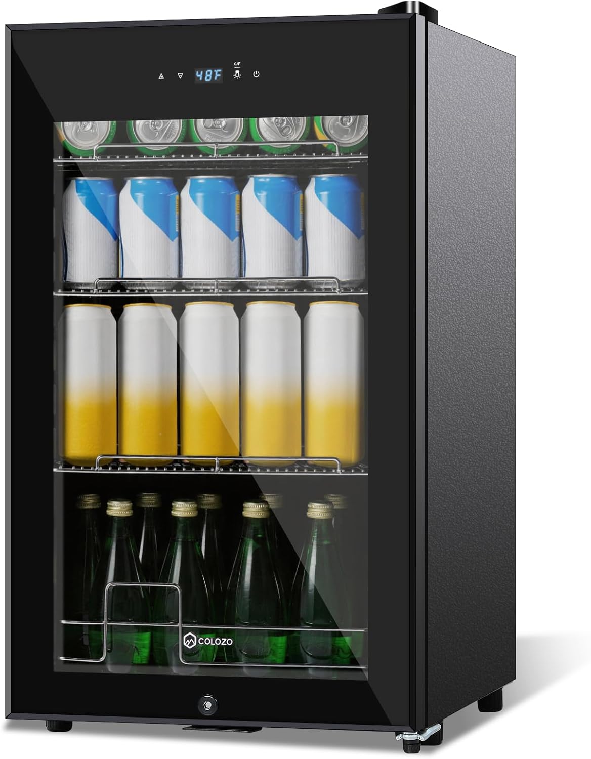 17 Inch Black Beverage Refrigerator Cooler, 96 Cans Mini Fridge with Glass Door&Lock, Beer Fridge for Soda Water or Wine, Drink Refrigerator for Home Office Bar Bedroom