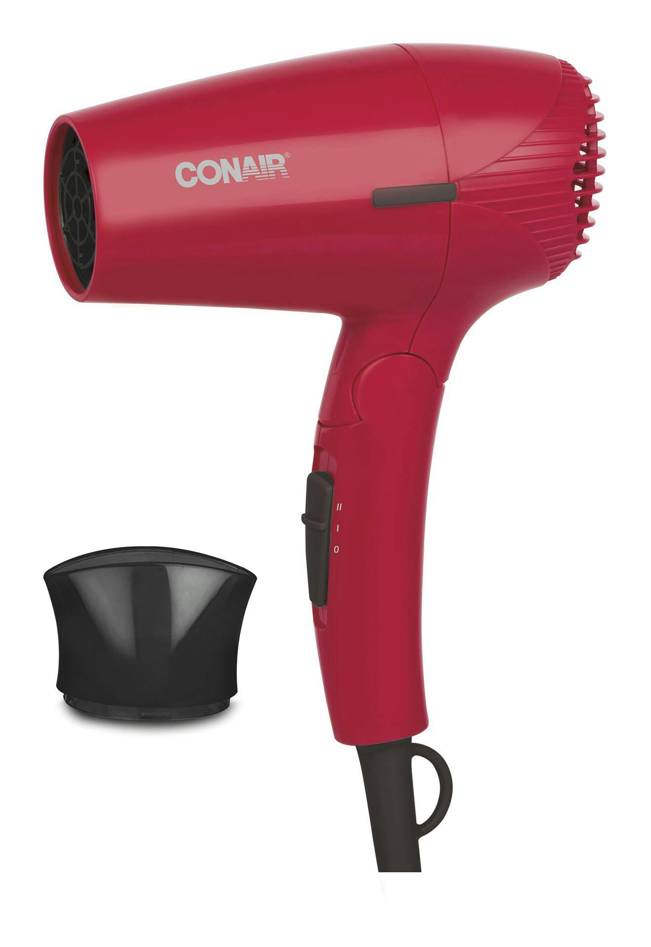 Conair 1600W Travel-Size Compact Folding 2-Speed Hair Dryer with Concentrator, Red