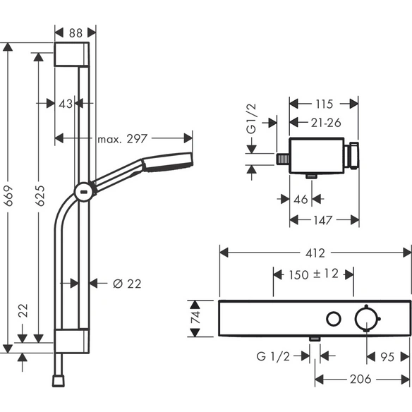 Brausesystem, »Pulsify Select S«, HxT: 66,9x29,7 cm, chromfarben